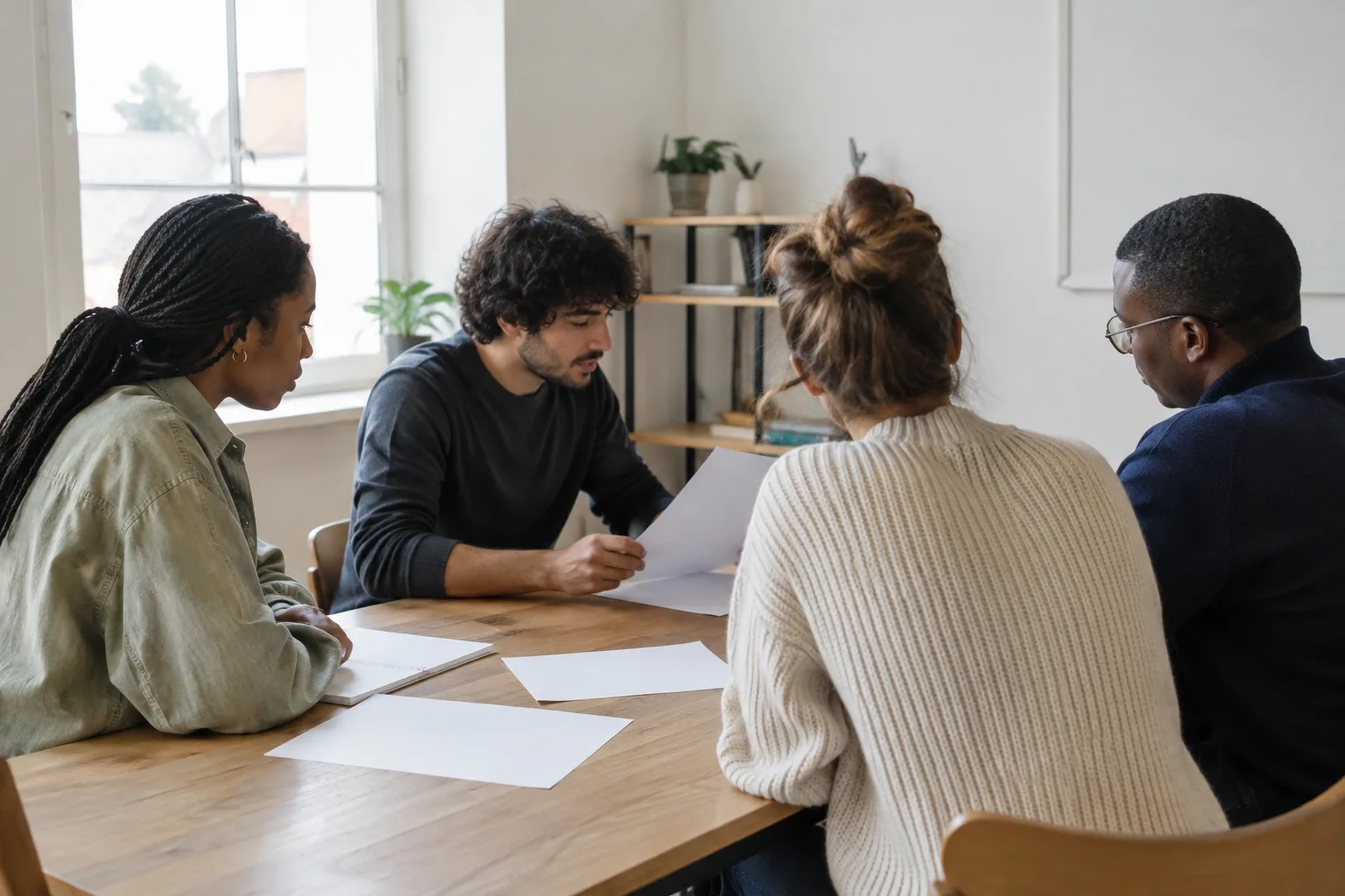 Des collègues réunis autour d’une table pour échanger sur une expérimentation de travail.