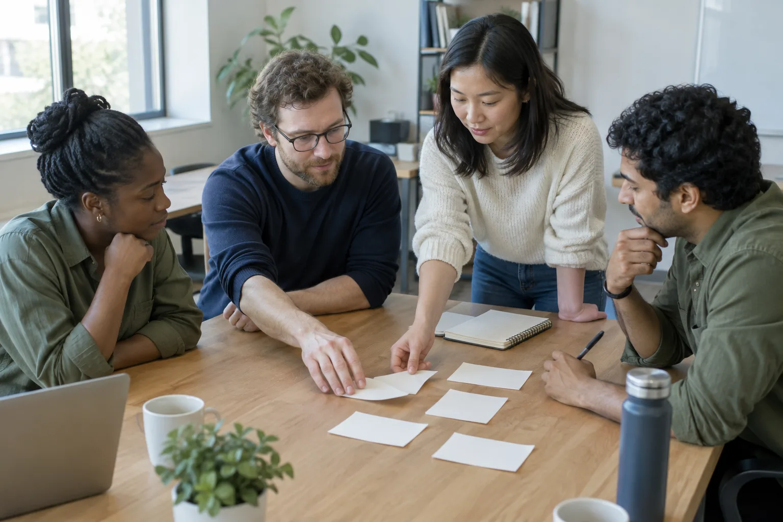 Des collègues réunis autour d’une table pour discuter d’un changement dans leur organisation de travail.